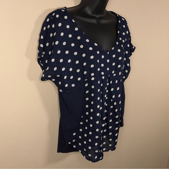 MEDIUM PORRIDGE BLUE WHITE POLKA DOT PRINT TOP SHORT SLEEVE - Picture 5 of 13